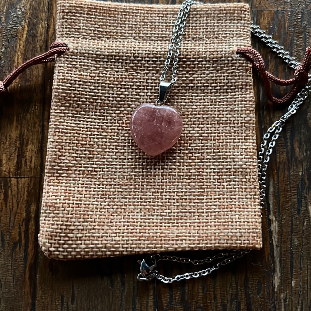 Strawberry Quartz Heart Necklace Strawberry Quartz Pendant Crystal Necklace